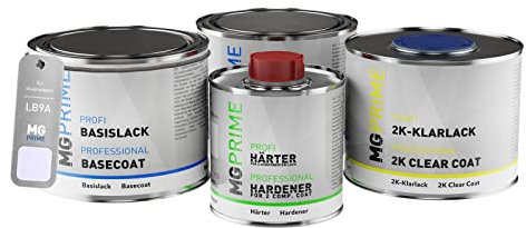 MG PRIME Vernice per auto Kit barattolo per Volkswagen VW LB9A / B9A / B4 Candyweiss/Candy White Vernice di fondo vernice di base 2K vernice trasparente indurente pronto all’uso 1,75L