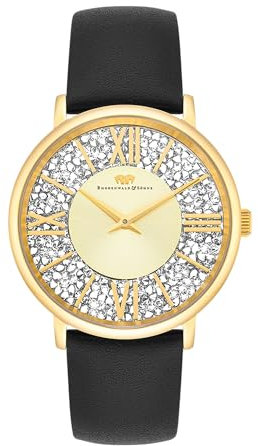 Rhodenwald & Söhne Damen Uhr analog Japan Quarz mit Echtleder schwarz Armband verziert mit Kristallen 10010337