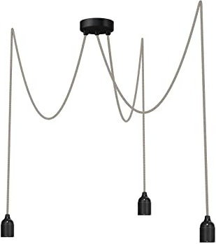 Relight Pendelleuchte 3-flammig Kraken (höhenverstellbar), E27 Lampenfassungen aus Bakelit, 3x 5 Meter Textilkabel Leinen-Braun Zick Zack