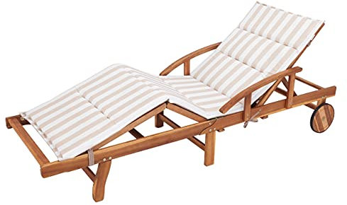 HOBBYGARDEN Auflagen für Deckchair, Kissen für Liegenauflage, Gartenliege Auflage, Polsterauflage für Sonnenliege, Produktabmessung 185x56x4 cm, Ecru mit Streifen