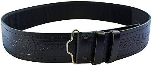 I LUV LTD Freimaurer Kilt Gürtel Leder Masonic Geprägtes Abzeichen Hook and Loop Hergestellt in Schottland, Größe 30 - 43 Freemasons Masonic Gifts Schottische Geschenke für Männer