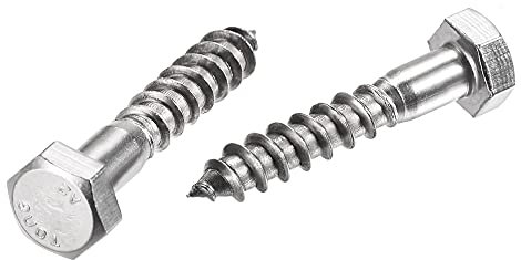 sourcing map Lot de 10 vis tire-fond hexagonales, M8 x 40 mm, en acier inoxydable 304, boulons autotaraudeuses à demi-filetage pour vis à bois