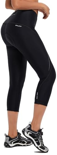 baleaf Women's Bike Pants High Waist 4D Padded Cycling Capris Shorts 3/4 Biking Tights Pockets UPF50+ Black L