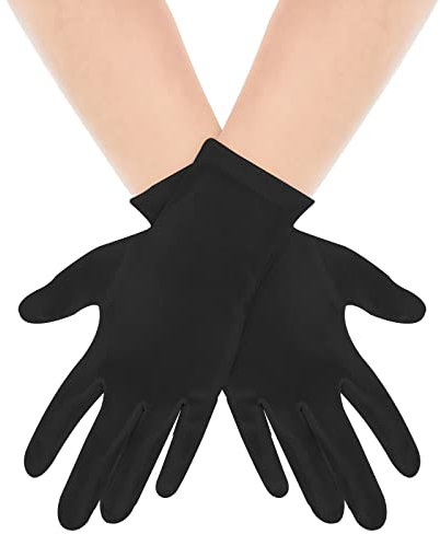 Yolev Kurze Satin Handschuhe Schwarz für Damen Braut Tanzhandschuhe Party Schwarz Stretch Opera Handschuhe Erwachsenengröße Gesamtlänge 22,9 cm für Hochzeitsbankettkleider Partytänze