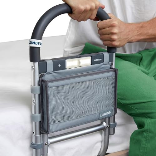 Lunderg Bed Assist Rail for Seniors with Motion-Activated Light & Storage Pocket - Easy to Install Bed Rails for Elderly Adults Safety & Post-Surgery - Helps Reduce Falls & Support Independence
