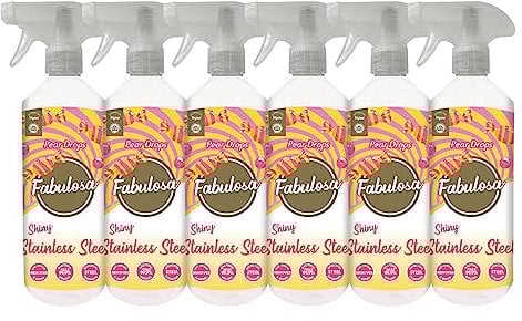 Fabulosa Clear Multi-Purpose Anti-Bacterial Stainless Steel Trigger Spray with Lasting Fragrance, Pack of 6, 500ml, Pear Drops