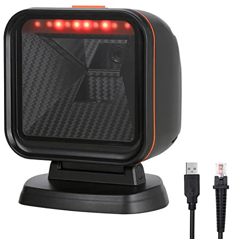 OBZ 1D 2D Lecteur de Codes Barres, Lecteur Code Barre USB Douchette Code Barre Mains Libres Scanner Code Barre de Bureau avec Grande Fenêtre de Numérisation pour Supermarché Magasin Détail Vêtement