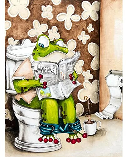 AIRDEA DIY Frosch Diamond Painting Set Erwachsene, Tier Diamant Painting Bilder 5D Frosch liest Nachrichten Diamant-Kunst Kits Kinder Diamant Malerei Set Kreuzstich Malen Nach Zahlen Kits 30x40cm