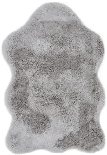 -LUXOR- living Fellteppich Coste gemütlicher weicher Hochflor Kunstfell Teppich 55 x 80 cm grau