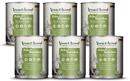 Venandi - Premium Nassfutter für Katzen - Huhn & Kaninchen 6 x 800g (6er Pack), getreidefrei mit extra viel Fleisch