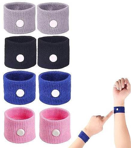 8 Pcs Travel Sickness Bands, Motion Sickness Relief Bands, Anti Nausea Wristbands, Natural Acupressure Relief Wristbands for Sea Flying Trip Kids Anti Sickness Bands and Pregnancy Morning Sickness