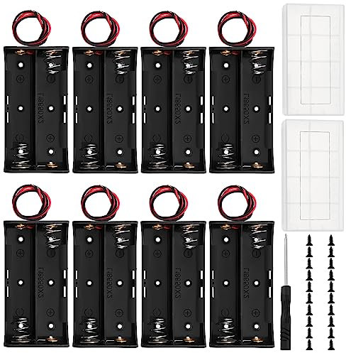 8 PCS 18650 Battery Holder, KUOQIY 2 x 3.7V Battery Holder Case with Wire Leads, with 2 PCS Plastic Battery Storage Box & Screwdrivers & Screws
