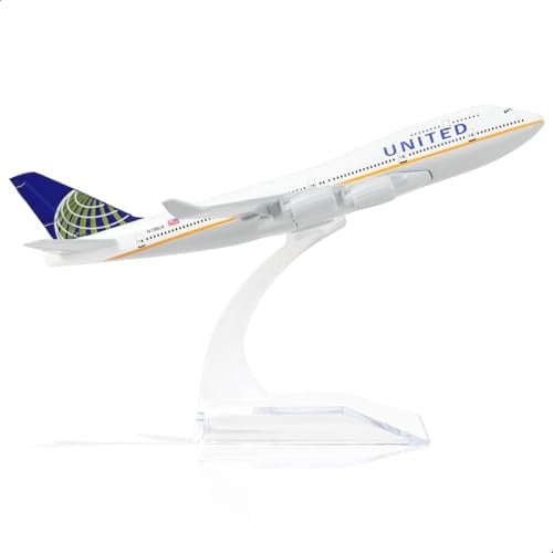 QIYUMOKE 1/400 United Plane 747 Modèle - Kit de modèle d'avion en métal moulé sous Pression avec Support (6 Pouces) Modèle d'avion Boeing 747 Airlines pour Les passionnés d'aviation Cadeau