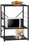 Homgoday Armoire à micro-ondes noire 60 x 39,6 x 79,5 cm en aggloméré, armoire de cuisine, meuble de rangement étagères peu encombrant, armoire de rangement pour salon, chambre bureau