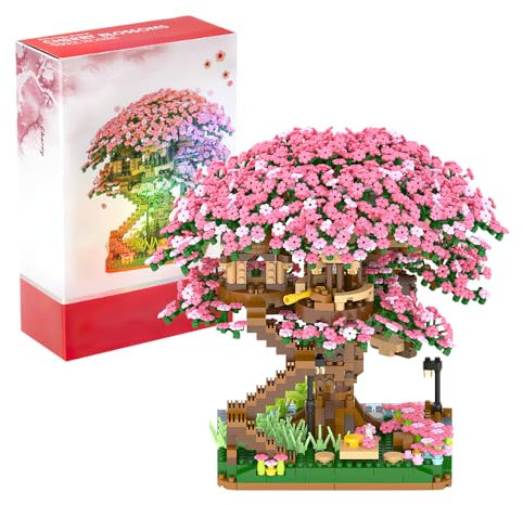 Hojalis Bonsai Baum Bausteine, 2008+ Pcs Sakura Baum Bausteine Bausatz, Mini Sakura Baumhaus Bonsai Baum Bausteine Set, Mini Kirschblüte Baumhaus Bonsai Baum Bausteine Set, Für Kinder Ab 14 Jahren