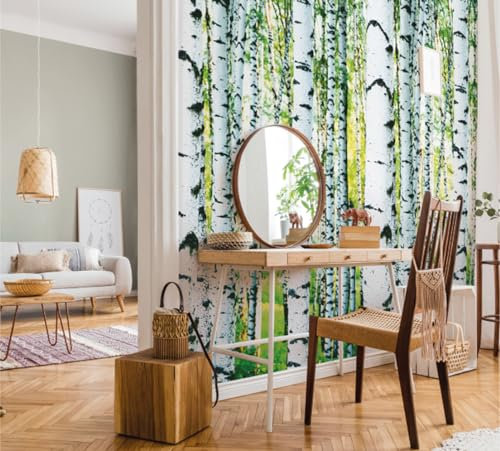 marburg Fototapete Wald Grün XXL Baumstämme Weiß Bäume Modern Design Tapete Vliestapete für Wohnzimmer Schlafzimmer Made in Germany 2,5 x 1,59m