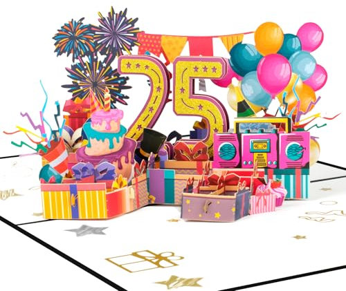 GREETING ART 25 Geburtstag Geschenk,Geburtstagskarten 25 jahre,Geburtstagskarte zum 25. geburtstag,Pop Up Karte Geburtstag 25 für Mädchen Junge Freunde
