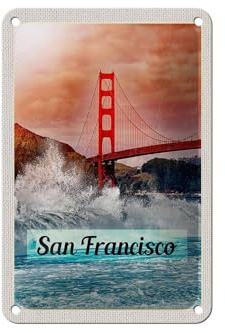 Femer Blechschild Reise 12x18cm San Francisco Wellen Meer Brücke Schild