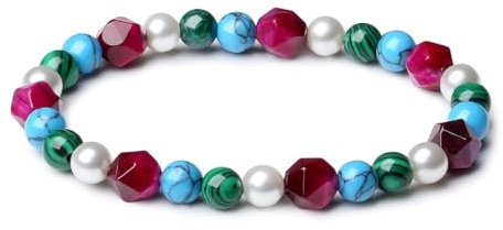 MetJakt Handgemachter Damen Stretch Armband Stretcharmband Naturstein Edelstein 8MM Muschelkernperle Malachit Türkis Schmuck Facettiert Echtes Halbedelsteine Damenschmuck (Rotes Tigerauge)