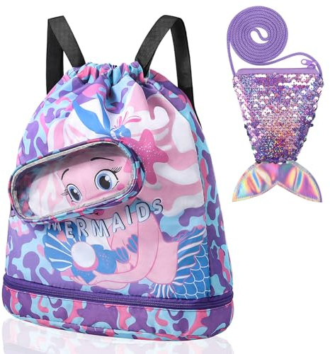 Invalidism Sacs à cordon de serrage, sac à dos avec cordon de serrage et queue de sirène, sac à paillettes, sac de sport étanche avec cordon de serrage pour filles et femmes, pour la natation, le