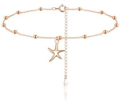 Zolkamery Chaîne de cheville pour femme en argent 925, étanche, bracelet de cheville en argent sterling 925, bracelet de cheville d'été avec étoile de mer/papillon, bracelet de cheville réglable 22 +
