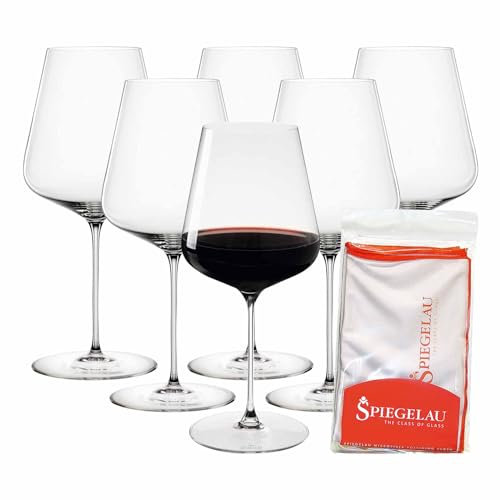 Spiegelau Definition Lot de 6 verres à bordeaux + chiffon de polissage, verres à vin rouge (750 ml) et chiffon de nettoyage en microfibre (50 x 64 cm), verre cristal