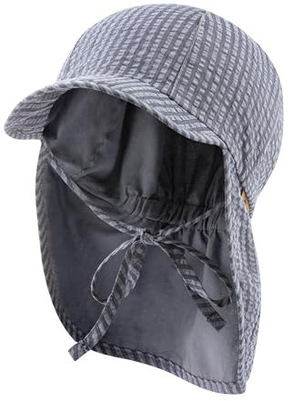 Sterntaler Schirmmütze Nacken Streifen - Jungen Mütze aus Seersucker gestreift - UV-Schutz 50+ Sommermütze mit Nackenschutz - Sonnenhut - Baby und Kinder Kopfbedeckung zum Binden - blau, Größe 55