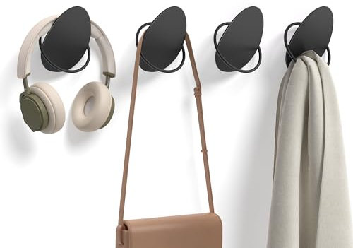 SONGMICS HOME Ganci 4 Pezzi, Ganci da Parete, per Cappotti, Asciugamani, Ognuno Regge 5 kg, Design Originale a Uovo, Soggiorno, Camera da letto, Ingresso, Nero Inchiostro LCR039B01