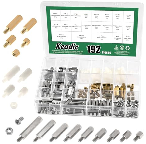 Keadic 192Pcs M4 Male Female Hex Spacers Standoffs Screws Nuts Assortment Kit, Brass Nylon Zinc Plated Motherboard Threaded Pillar for PCB, Computer & Printed Circuit Board