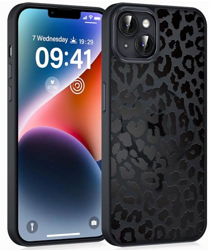 Coiwxmoi Magnetische Handyhülle für iPhone 14/iPhone 13 6,1 Hülle, Kompatibel mit MagSafe, Aesthetic Leopard Muster Transluzente Mädchen Case, Matte PC Dünn TPU Stoßfest Schutzhülle Cover -Schwarz 02