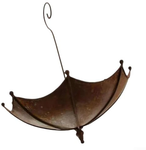 Feegow Metal Umbrella Bird Feeder And Bath, Hanging Vintage Bird Feeder, Wrought Iron Umbrella Shaped Bird Trough Bath Bird Feeder, Garden Decorations