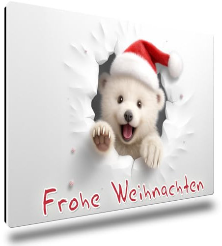 TRIOSK Christmas Magnets 3D Illusion Fridge Magnet Polar Bear with Saying Merry Christmas Magnet Bear Motif Gift Funny for Polar Bear Lovers Fridge Strong Large 85 x 55 mm