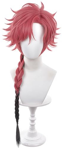 Perücke für Cosplay mit langen, geflochtenen Haaren in Rot mit Pony für Männer Halloween Cosplay