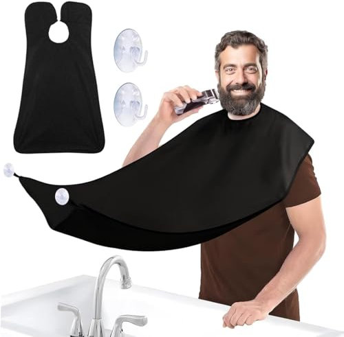 KWKPR Bart Schürze, Lätzchen für Bart für Rasieren Haarschnitt, Geschenk Bart Trimmen Catcher Lätzchen für Rasur Haarschnitte, Antihaft-Haarfänger Pflegetuch mit 2 Saugnäpfen