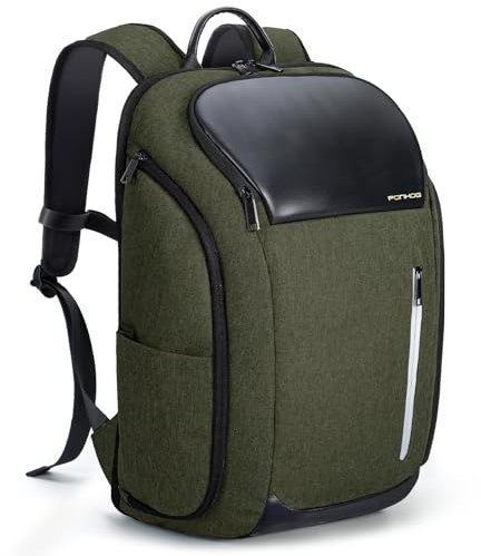 Ponhog Zaino Uomo Porta PC 17 Pollici - Zaino da Viaggio Idrorepellente, Apertura 180° e Design Antifurto, Capacità 30L, Verde