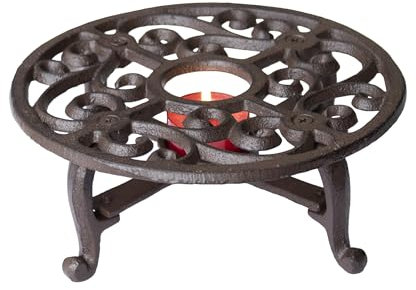 Lattice Cast Iron Pot Warmer Round Brown Hot Plate Candle Holder Trivet Stand