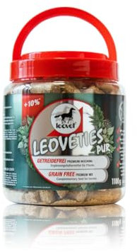 Leovet Leoveties pur getreidefrei | 1,1 kg | Ergänzungsfuttermittel für Pferde | Zum Training oder als Belohnung | Mit Luzerne, Leinkuchen, Apfel und Heucobs | ADMR konform