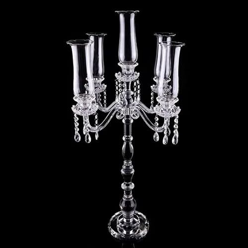 Bougeoir en verre à 5 branches de 100 cm de haut pour votre table, idéal pour la décoration de mariage