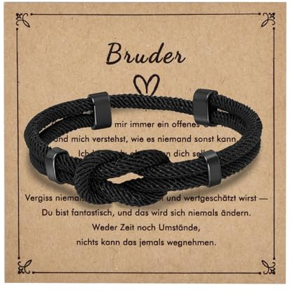 Lantine Knoten Armband Herren Schwarz Mailänder Seil Verstellbares Armbänder für Mann Papa Sohn Bruder Ehemann Väter Freund(18-34Cm)