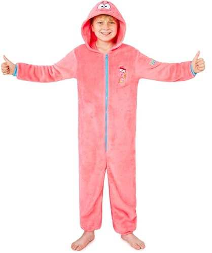 SPONGEBOB SQUAREPANTS Onesies for Kids & Girls 5-14 Years, Zipped Hooded Soft Fleece Onesie Pyjamas for Kids, Gifts for Girls