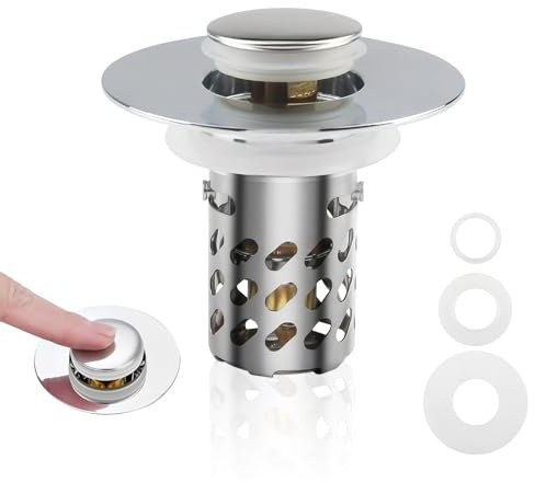 JINXIAN Tappo Lavandino Bagno Universale Risoluce Filtro di Scarico | 3 in 1 in Acciaio Inox Pop Up Rimovibile Tappo Lavello Cucina per Bagno da 25-46mm