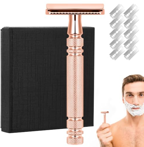 BUTBU Rasierer für Männer, mit 10 Rasierklingen, Wasserdicht Premium Rasierhobel, Barttrimmer und Multigroom, Nassrasierer für-Männer, für Gesicht, Kopf und Körper, Geschenk für mäner(Gold)