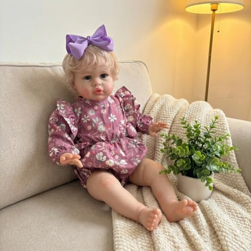 Lonian 60cm Reborn Ellie Realistisches Baby Mädchen Kleinkind Baby Soft Touch mit Hand gemalt 3D Haut mit Visbile Venen Sammlerstück Kunst Puppe (Lila)