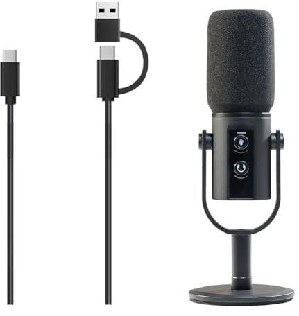 Jnchdghwa Microfono Dinamico PD11 XLR/USB con Manopola di Guadagno, Funzione Touch-Mute, Jack per Cuffie per Registrazione con Scheda Audio PC