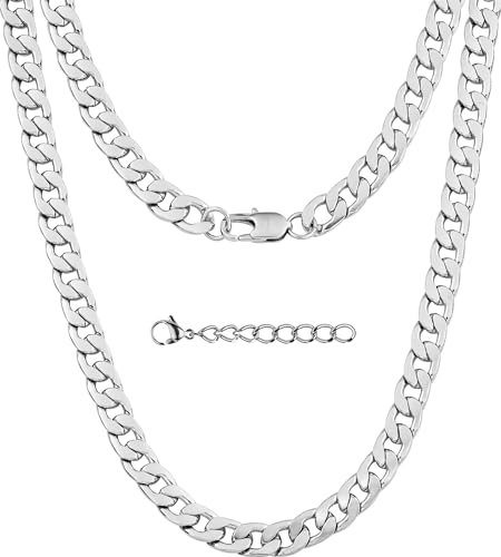 Silvadore 9mm CUBAN Link Mens Silver Chain Necklace - Strong Thick Stainless Steel Miami Diamond-Cut Flat Curb - Jewellery Gift for Men - 51cm / 20 inch