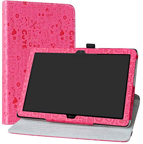 LiuShan MediaPad T5 10 Rotary Funda, Giratoria 360 Grados de Rotación Carcasa con Stand Soporte Caso para 10.0 Huawei MediaPad T5 10 2018 Android Tablet,Magenta