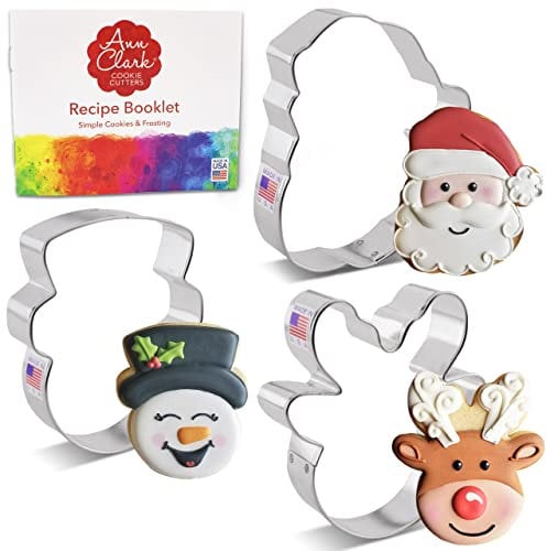 Ann Clark Ausstechformen Weihnachten 3-teiliges Ausstechformen-Set mit Weihnachtsmanngesicht, Rentiergesicht, Schneemanngesicht