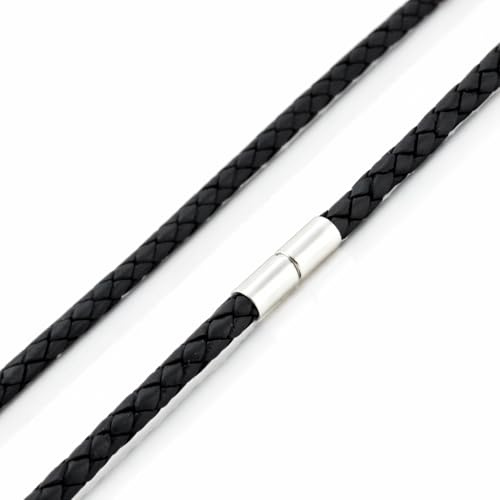 CMJ London Men’s Braided Leather Necklace – Genuine 5mm Leather Cord Necklace with Sterling Silver Push & Twist Clasp
