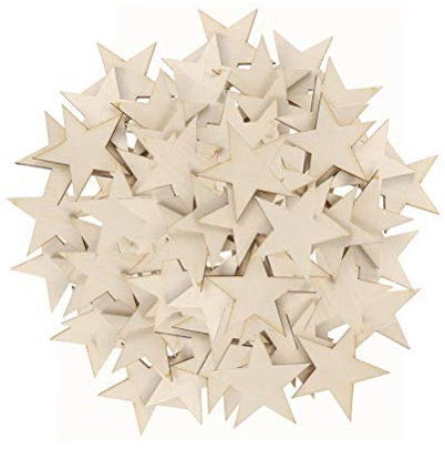 NUOBESTY 30mm Holzsterne, 100 Stücke Holz Stern Zum Basteln, Holzscheiben zum DIY Bemalen und Basteln Holz Streudeko Tischdeko Hängedeko für Hochzeit Party DIY Handwerk Verzierungen