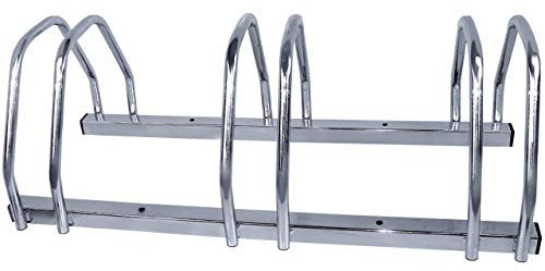 WALTER Fahrradständer 3-fach, für 3 Fahrräder, Boden- oder Wandmontage, Mehrfachständer, beidseitig verwendbar, Metall, Silber, Bügel für Reifenbreite bis zu 65mm, inkl. Schrauben zur Montage